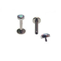 Unicorn opal flat back body piercing in 14g, 16g, or 18g gauge, from Body Clickers, with a sleek, colorful gemstone design.