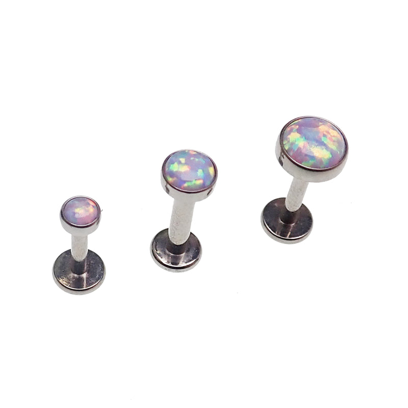 Unicorn opal flat back body piercing jewelry in 14g, 16g, 18g, with a silver-tone Body Clickers design and 3mm or 6mm size