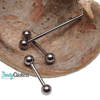 Internally threaded straight titanium barbell by Body Clickers Body Jewelry in 14 gauge, with 3mm to 8mm length.