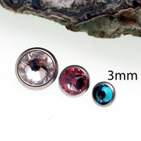 Clear Swarovski crystal body jewelry top in 16g size by Body Clickers, featuring a 3mm sparkling crystal for body piercings.