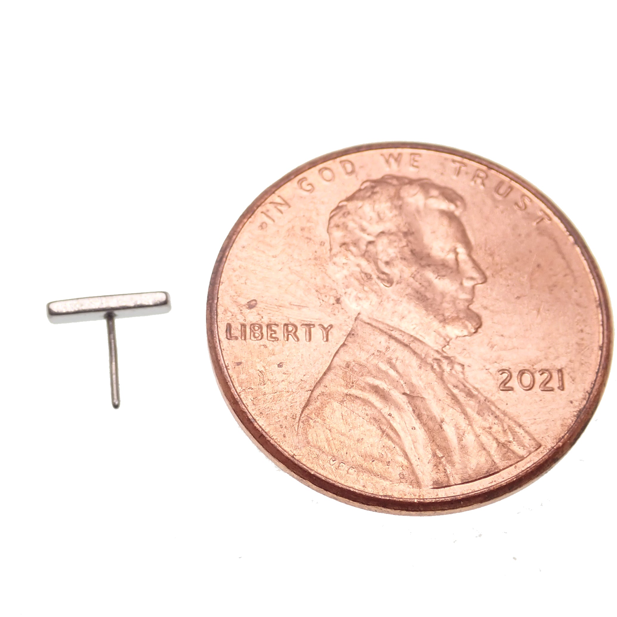 Minimalist flat bar push fit titanium earring in 14g, 16g, 18g, or 20g, Body Clickers body jewelry with sleek design.