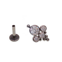 Clear CZ and beaded multi-cluster body jewelry in various gauges with flat back design by Body Clickers.