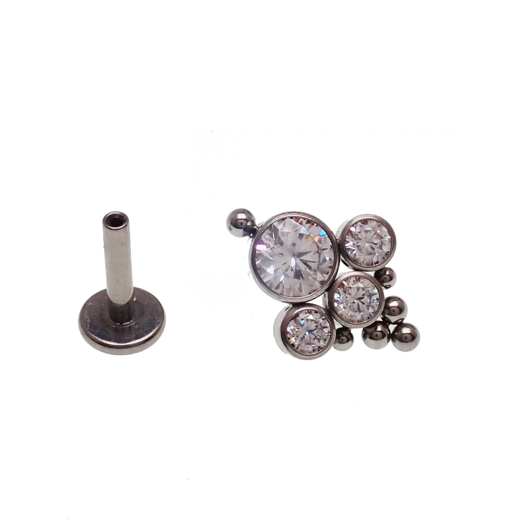 Clear CZ and beaded multi-cluster body jewelry in various gauges with flat back design by Body Clickers.