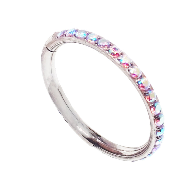 Sparkly AB titanium CZ clicker body jewelry in 16g with 6mm gems, designed by Body Clickers for stylish body piercing.