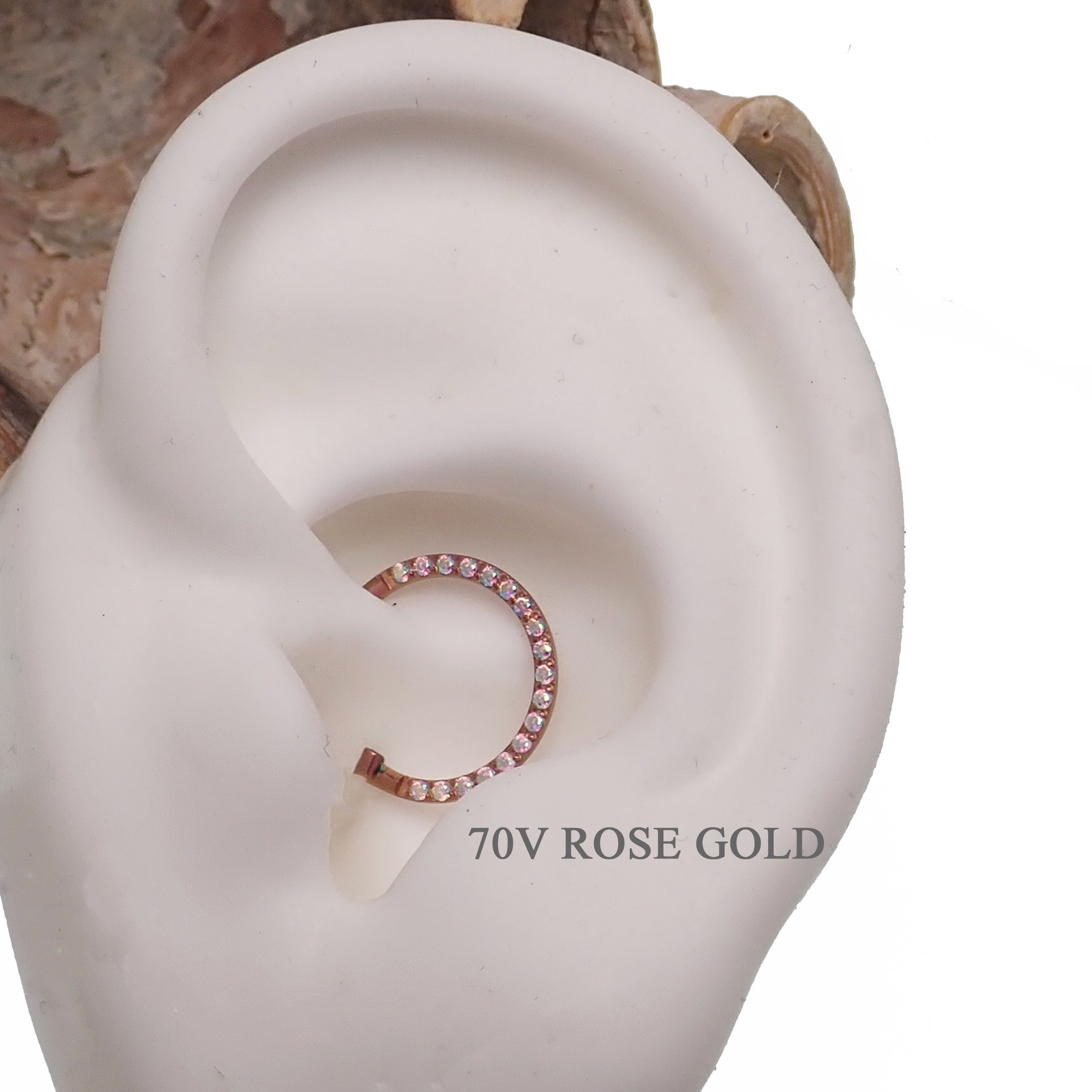 Titanium daith piercing jewelry with Aurora Borealis CZ stones, 16g body jewelry by Body Clickers