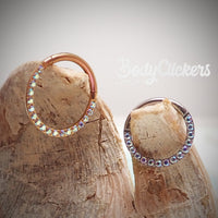 Titanium daith ring with Aurora Borealis CZ gemstones, 16g Body Jewelry by Body Clickers, featuring a clicker design.
