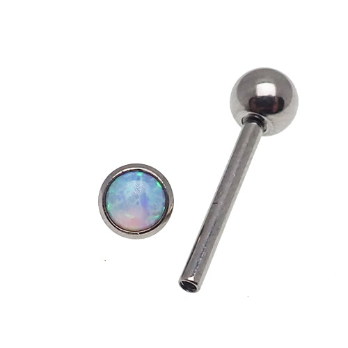 Bubblegum Opal tongue piercing in 14g body jewelry by Body Clickers, featuring a 6mm colorful gemstone.