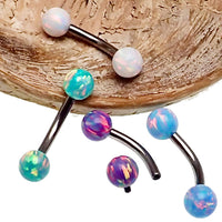 Blue 5mm opal curved bar body jewelry by Body Clickers, 14 gauge, with a sleek curved design and vibrant cornflower blue color.