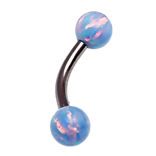14g Body Clickers curved bar with 5mm opal and 6mm cornflower blue gemstone for body jewelry, featuring a sleek design.