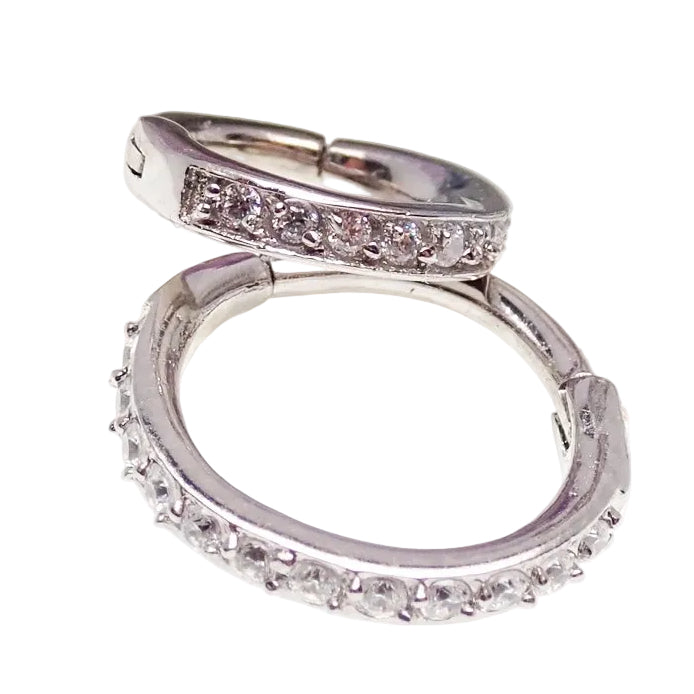 CZ Inlaid Thick Steel Hoop Body Jewelry by Body Clickers, 16g stainless steel hoop with sparkling CZ stones.