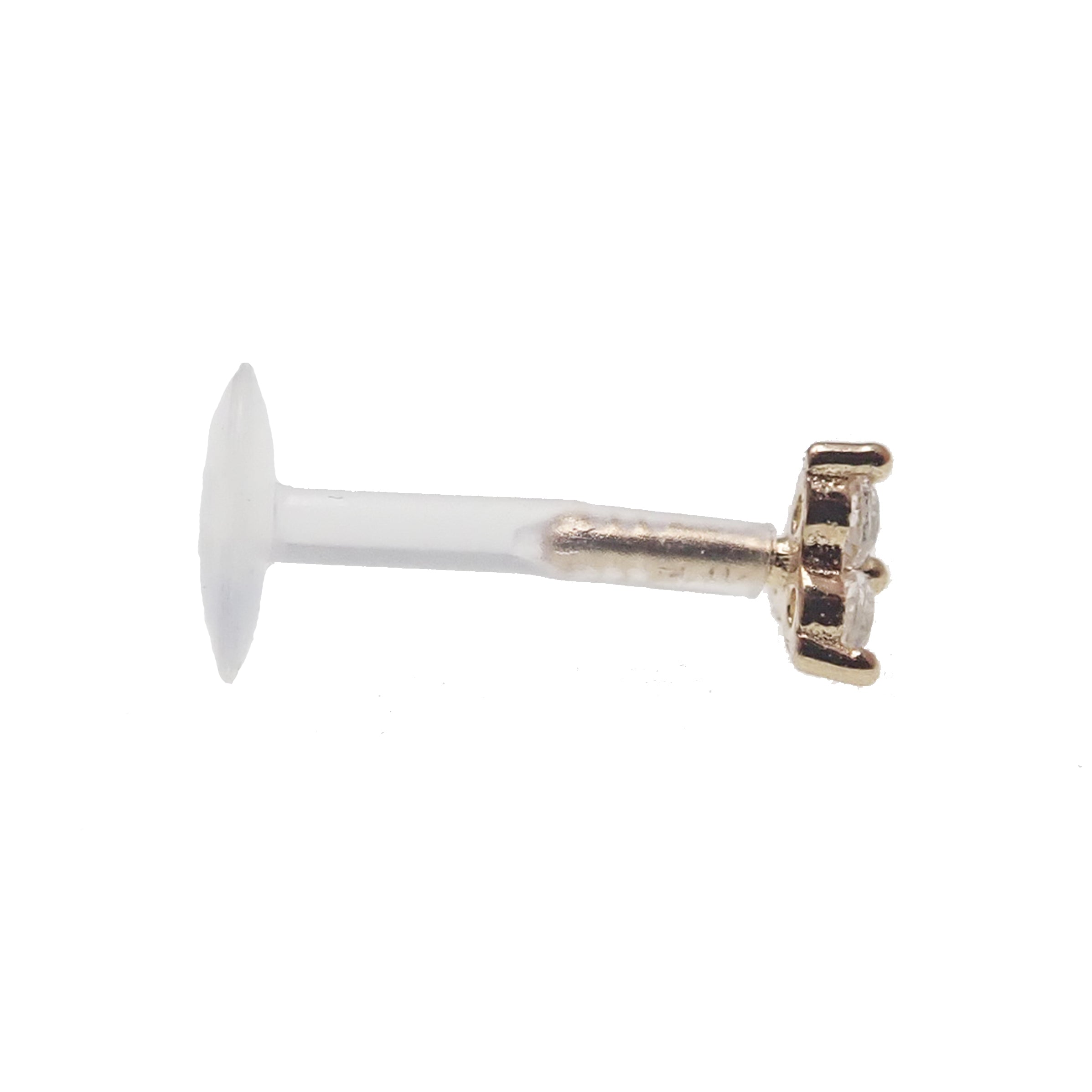 CZ Tri Cluster body jewelry by Body Clickers in 14k gold bio flex, available in 14g, 16g, 18g, and 20g gauges.