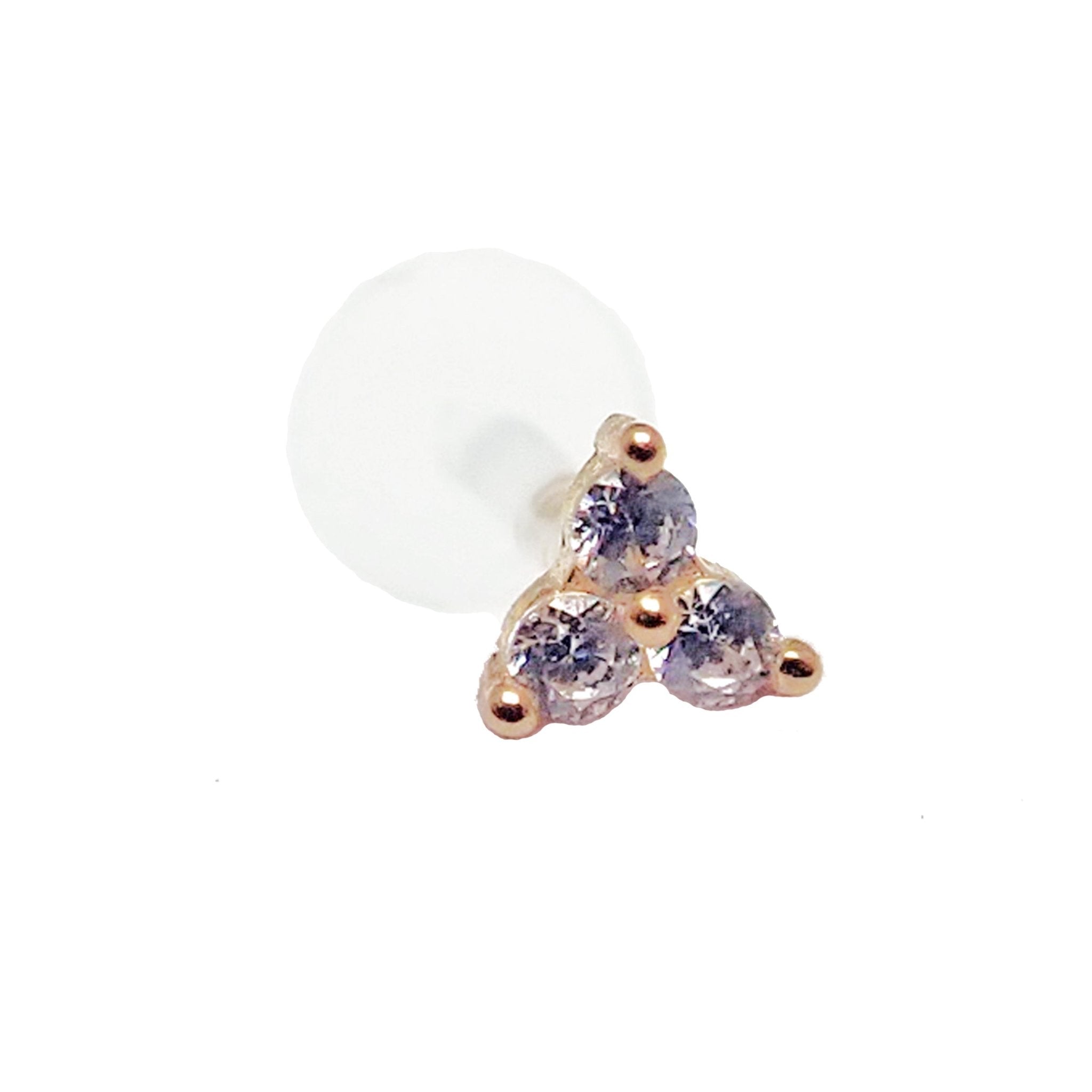 CZ Tri Cluster body jewelry by Body Clickers in 14k gold bio flex, available in 14g, 16g, 18g, and 20g gauges.