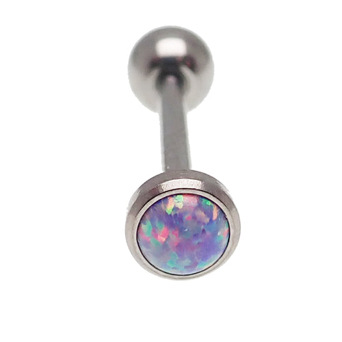 Lavender 5mm opal tongue piercing in 14g body jewelry by Body Clickers, showcasing smooth lavender gemstone and sleek metal design.
