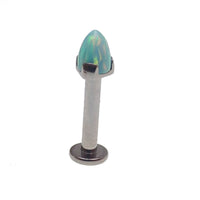 14g Body Clickers labret bar with fire opal spike and cone, yellow body jewelry for lip or cartilage piercing