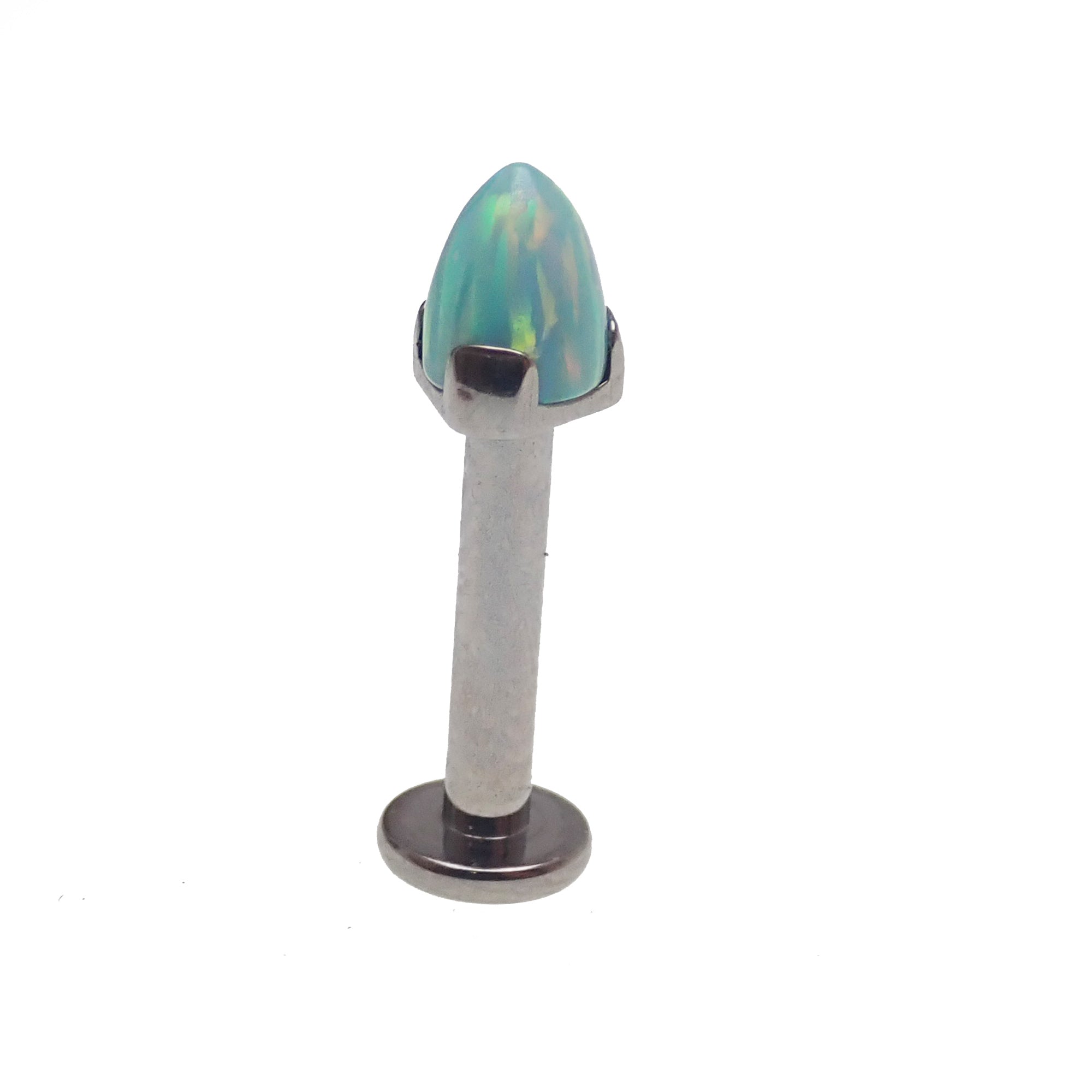 14g Body Clickers labret bar with fire opal spike and cone, yellow body jewelry for lip or cartilage piercing