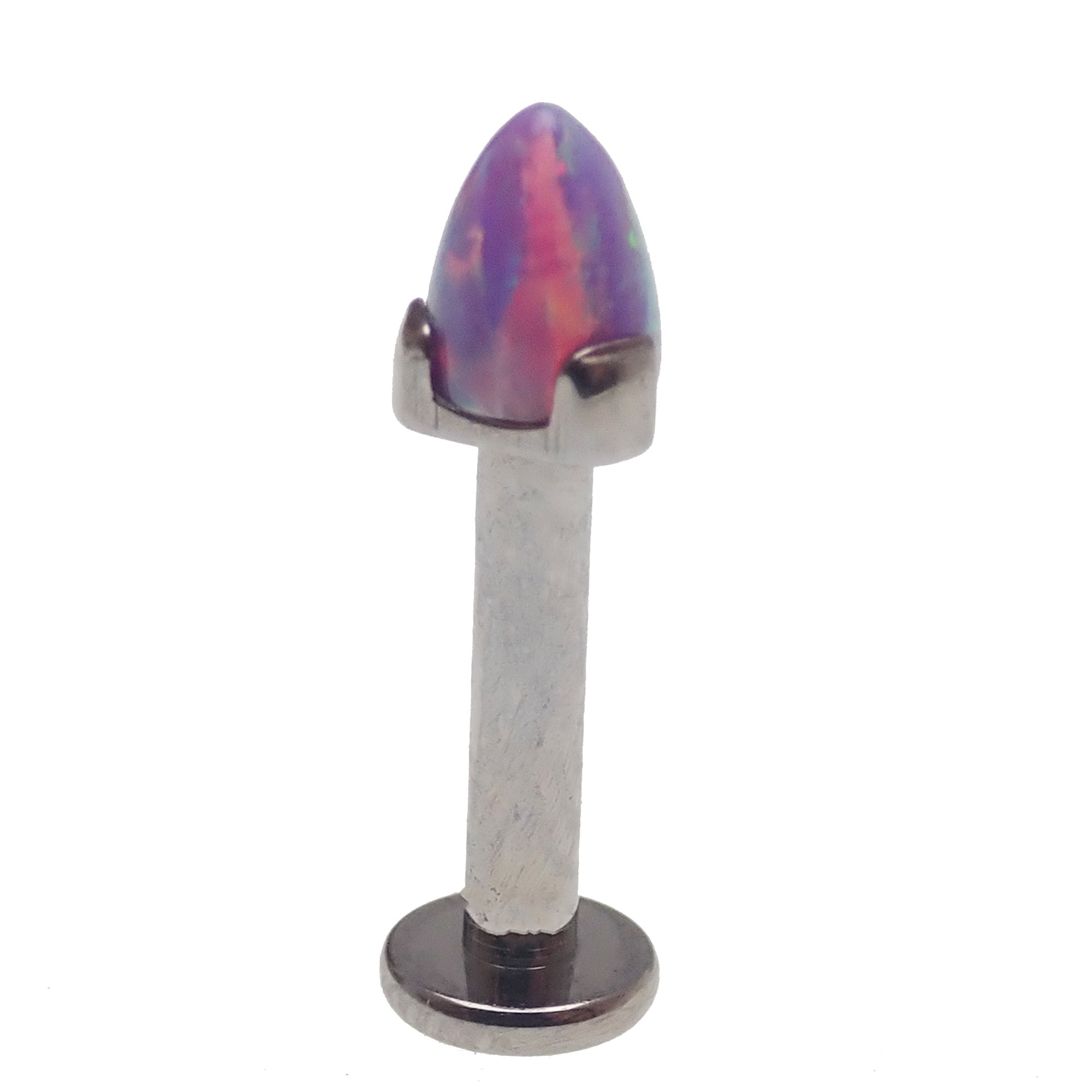 14g Body Clickers labret bar with fire opal spike and cone, body jewelry featuring a yellow moon design.