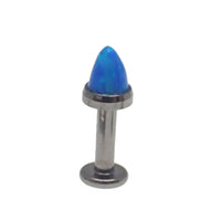 14g Body Clickers labret bar with fire opal spike and cone, featuring a 6mm moon yellow gemstone for body jewelry piercings.