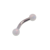 Yellow opal curved barbell body jewelry by Body Clickers, 16g gauge with moon-shaped design and 6mm gemstone.