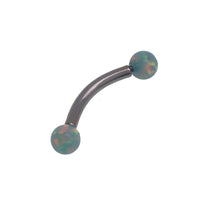Yellow opal curved barbell body jewelry by Body Clickers, 16g, featuring a 6mm moon-shaped opal stone and curved design.
