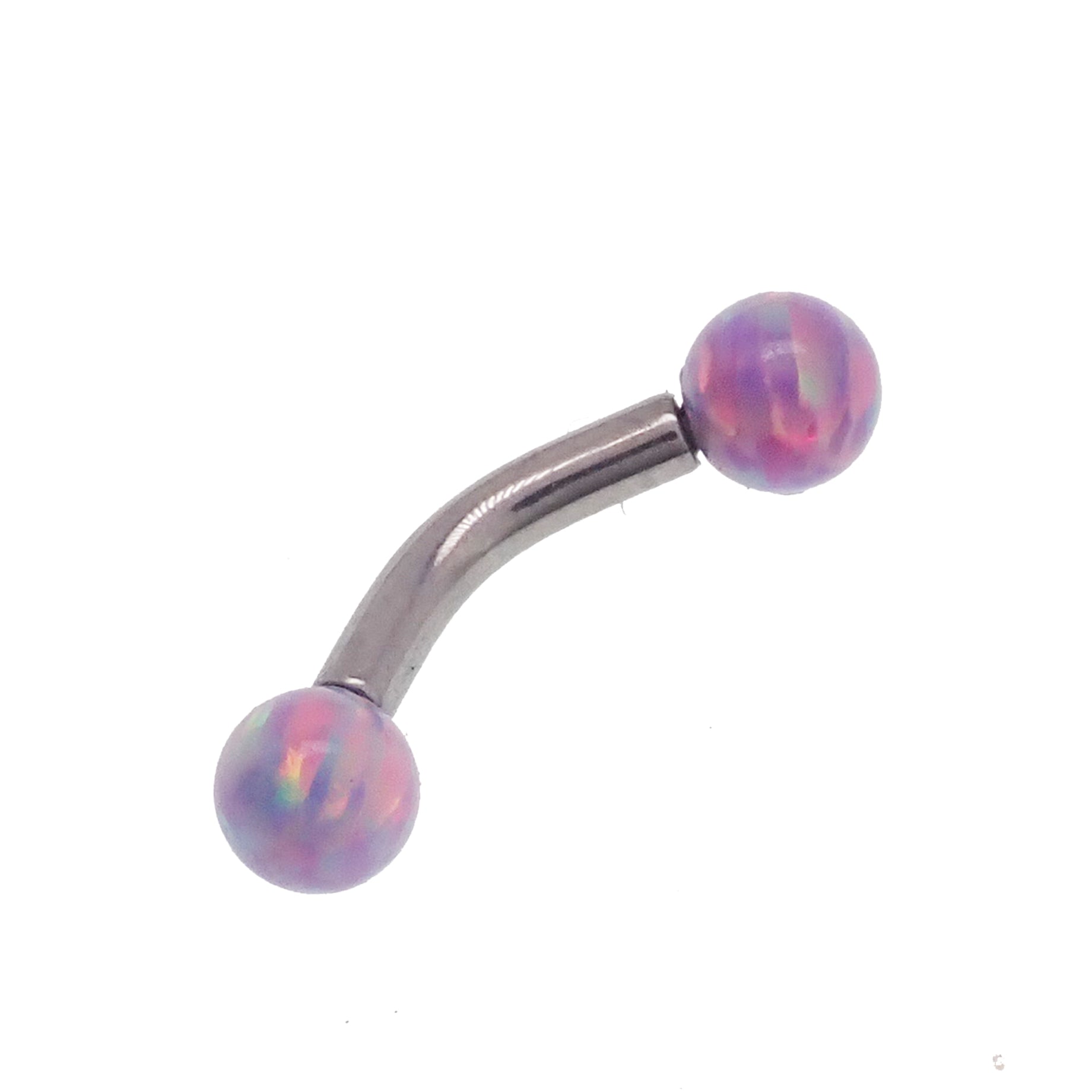 Yellow opal curved barbell body jewelry by Body Clickers, 16g, with 6mm moon-shaped opal for piercing accessories.