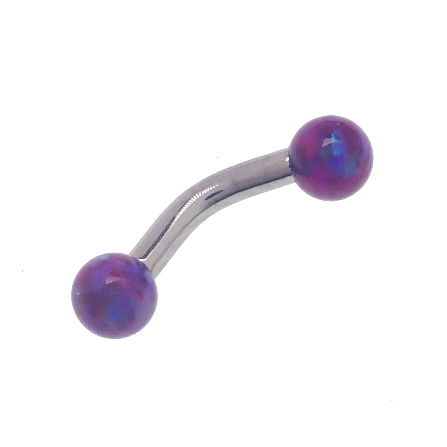 Yellow opal curved barbell body jewelry in 16g with a 6mm moon-shaped opal from Body Clickers.