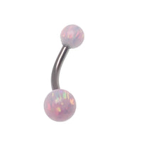Body Clickers curved belly bar with 14g yellow opal, 5mm and 6mm moon-shaped body jewelry for navel piercing.