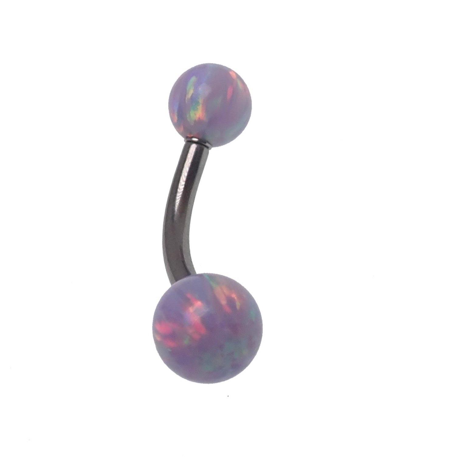 Body Clickers curved belly bar with yellow opal, 14g gauge, featuring 5mm and 6mm opal stones for body jewelry.