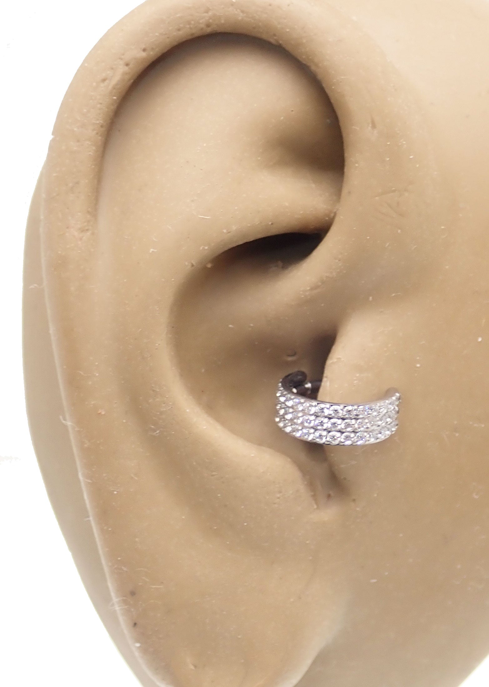 Three-layer zircon clicker body jewelry in 16g with 6mm stones, featuring a sleek design from Body Clickers.