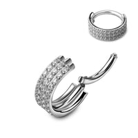Three-layer zircon clicker body jewelry in 16g with a 6mm diameter, featuring sparkling zircon stones from Body Clickers.