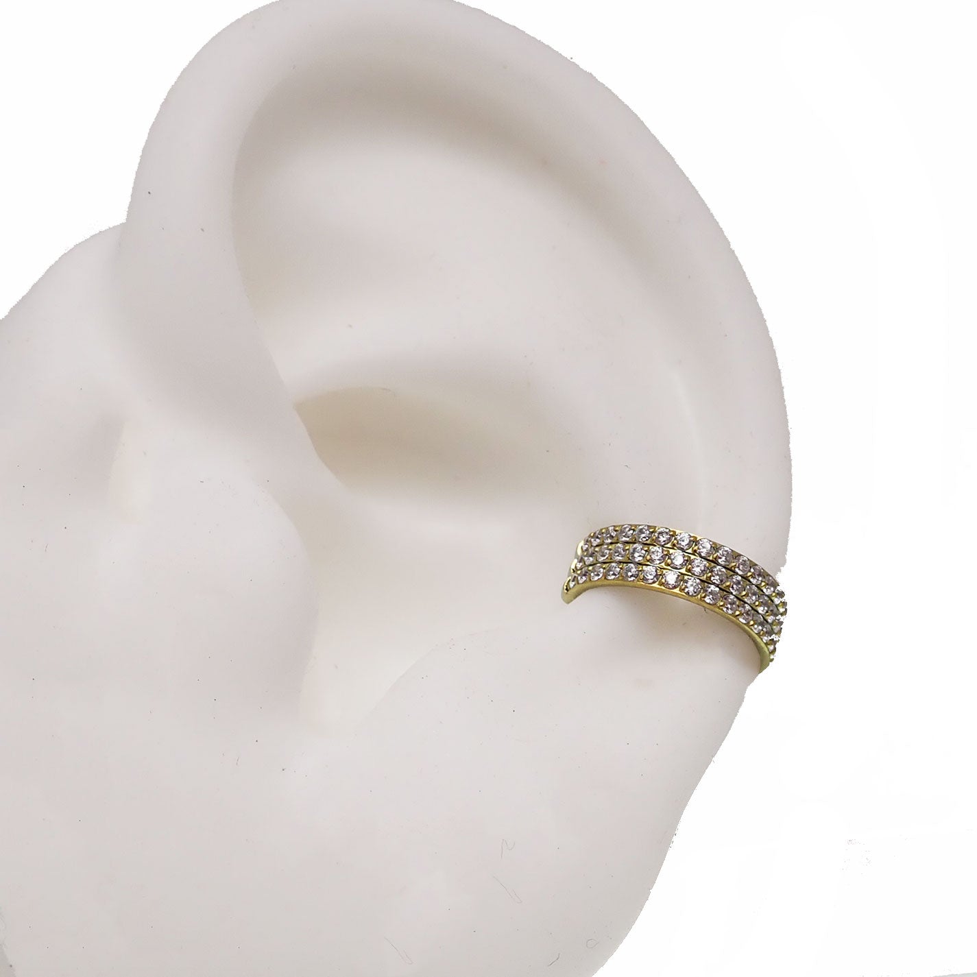 Three-layer zircon clicker body jewelry in 16g with a sleek design, featuring sparkling zircon stones and a secure clicker clasp.