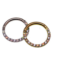 Titanium opal and crystal clicker body jewelry in 16g with a 6mm design from Body Clickers Body Jewelry.
