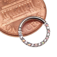Titanium Opal and Crystal Clicker body jewelry in 16g with 6mm stones, featuring a sleek design by Body Clickers.