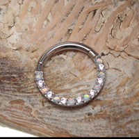 Titanium Opal and Crystal Clicker body jewelry in 16g with 6mm stones, featuring a stylish and secure clicker design.