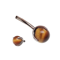 Titanium belly ring with a 6mm real Tigers Eye stone, featuring a sleek body jewelry design from Body Clickers.