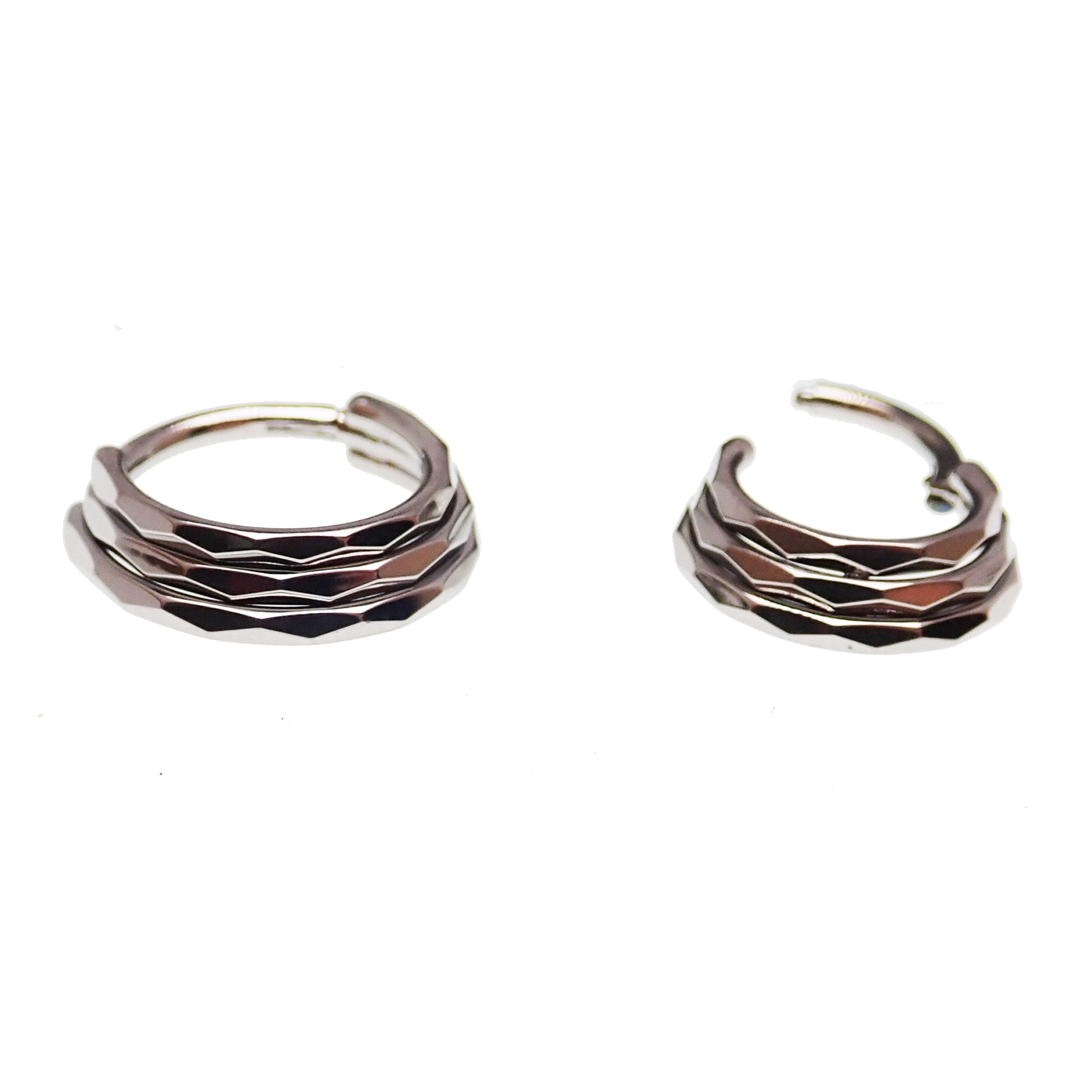 Titanium 3-stacked beveled clicker body jewelry by Body Clickers, featuring a sleek and modern design for piercings.