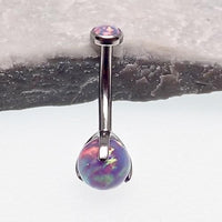 Titanium lavender opal prong set belly ring from Body Clickers, body jewelry with 8mm lavender opal gemstone.