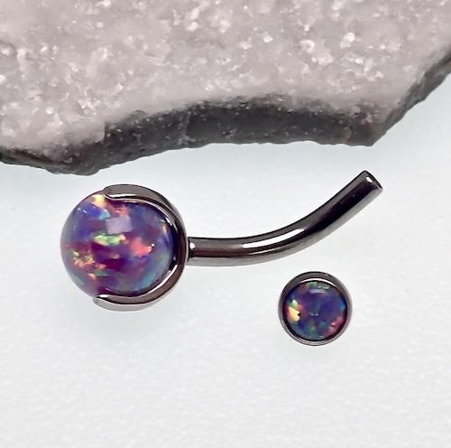 Titanium lavender opal prong set belly ring from Body Clickers, body jewelry with 8mm lavender opal gemstone.