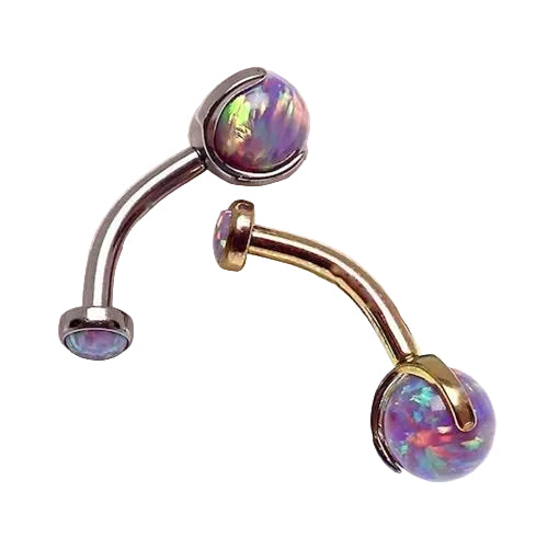 Titanium lavender opal prong set belly ring from Body Clickers, body jewelry with 8mm lavender opal and sleek prong setting.