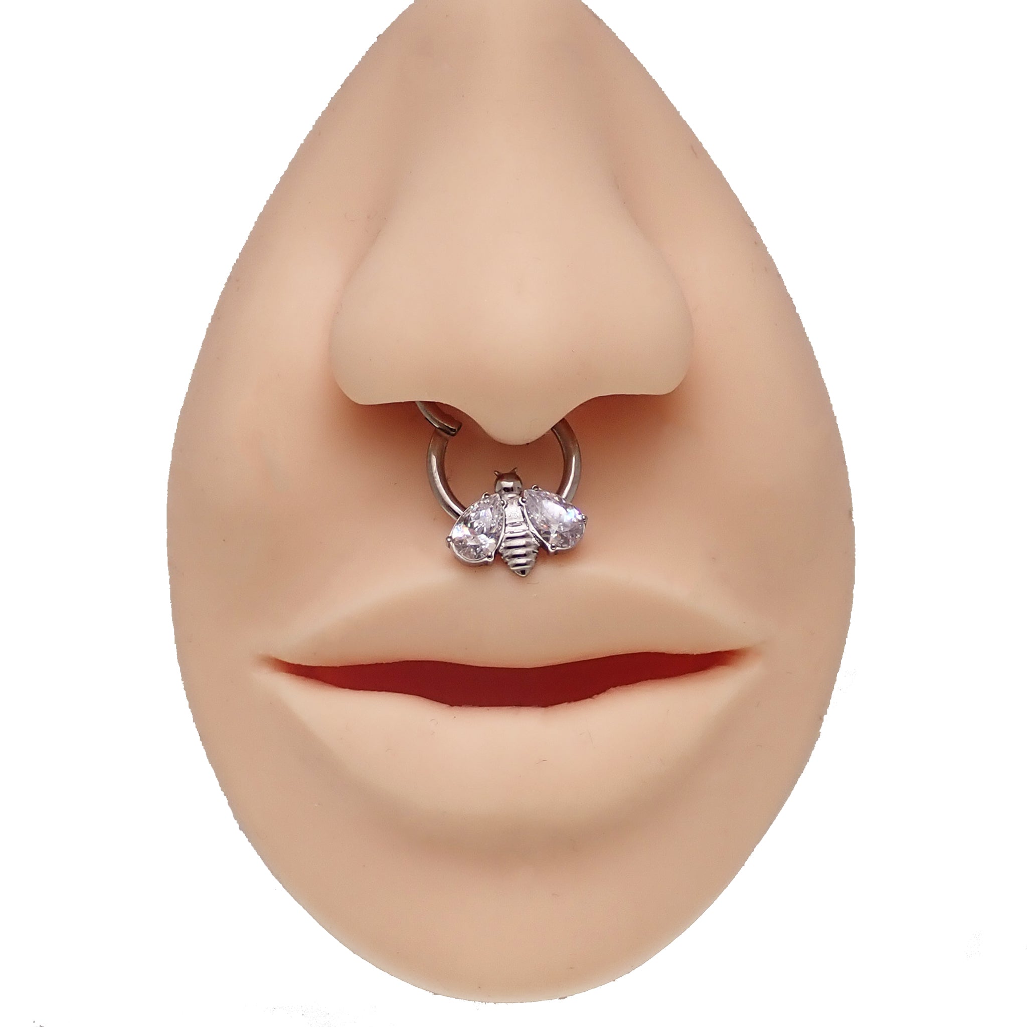 Hinged Bee CZ body jewelry clicker in 16g with 8mm design, by Body Clickers, featuring a gold-tone bee with sparkling CZ stones.