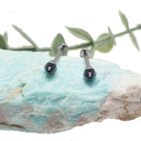 Black Onyx Cone Nipple Bar in 16g body jewelry by Body Clickers, featuring a sleek black onyx cone design.