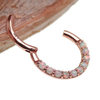 14k solid rose gold opal clicker body jewelry with open design, 16g gauge, by Body Clickers.