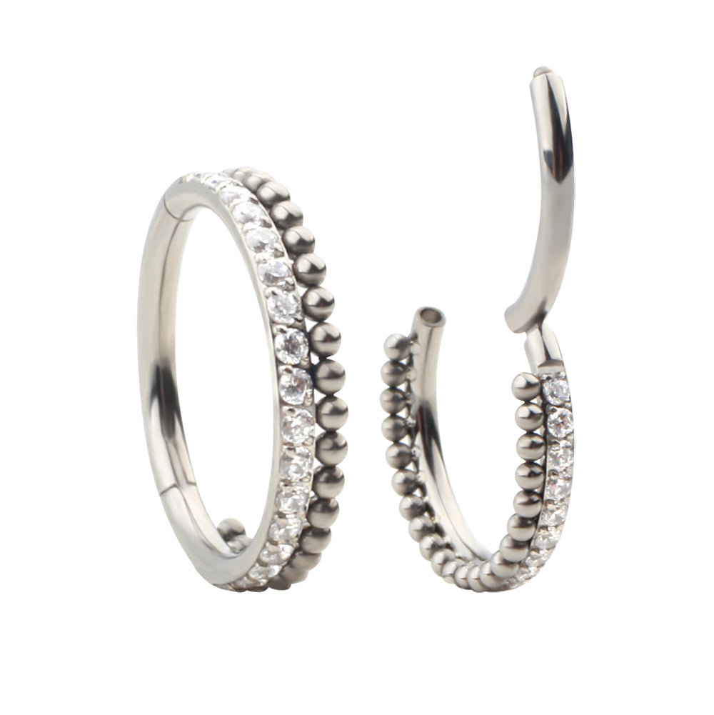 Clear crystal and bead clicker body jewelry in 16g with beaded design from Body Clickers.