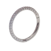 Hinged titanium clicker body jewelry with cubic zirconia stones in 16g size, showcasing all sides with multiple gemstone sizes.