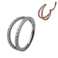 Double CZ clicker ring in 16g with 8mm double stones, Body Clickers Body Jewelry, showcasing a sleek, shiny body jewelry piece.