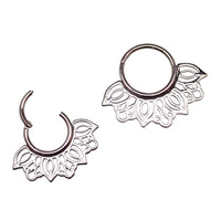 Filigree titanium clicker body jewelry in 16g with intricate design, from Body Clickers.