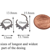 Heart-shaped beaded titanium clicker body jewelry in 16g, featuring an 8mm heart design by Body Clickers.