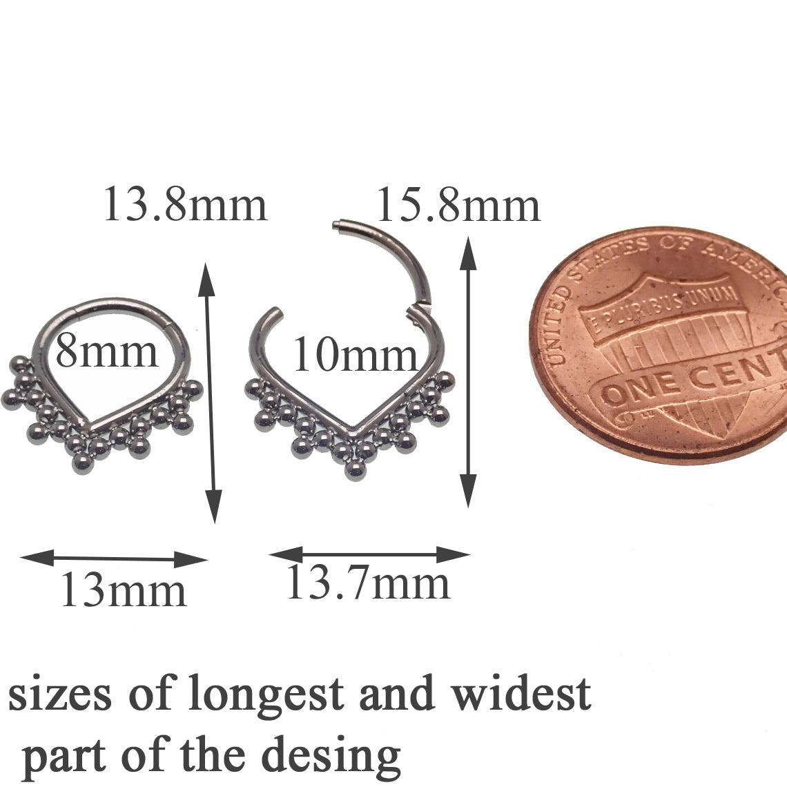 Heart-shaped beaded titanium clicker body jewelry in 16g, featuring an 8mm heart design by Body Clickers.
