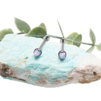 Multi lavender opal cone nipple bar in 16g body jewelry by Body Clickers, showing the detailed lavender and opal design.