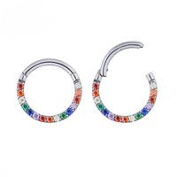 Multi-stone CZ titanium clicker body jewelry in 16g with 8mm design, featuring colorful cubic zirconia stones.