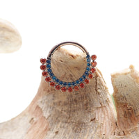 Orange and blue CZ titanium clicker body jewelry in 16g with 8mm diameter, designed for body piercing by Body Clickers